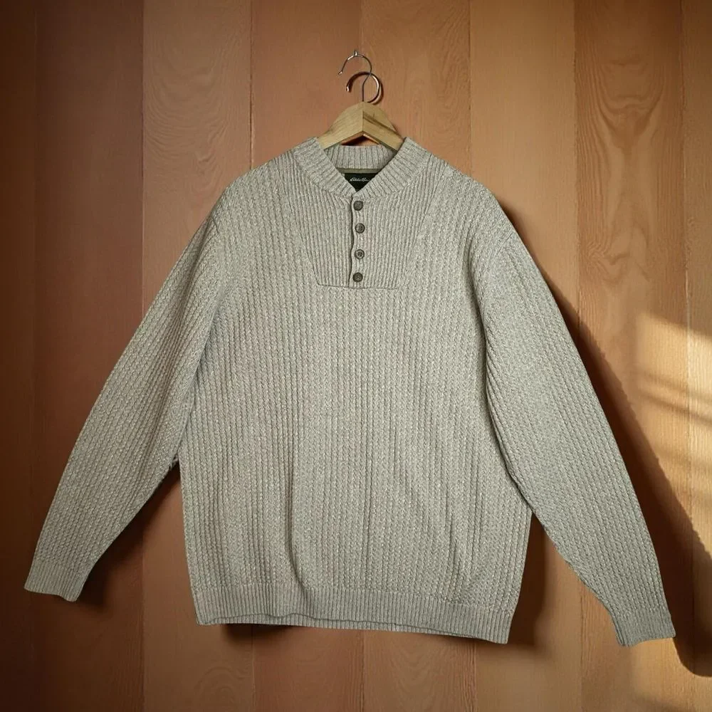 Eddie Bauer Y2K 100% Cotton Beige Sweater Size XL TALL - Picture 3 of 12